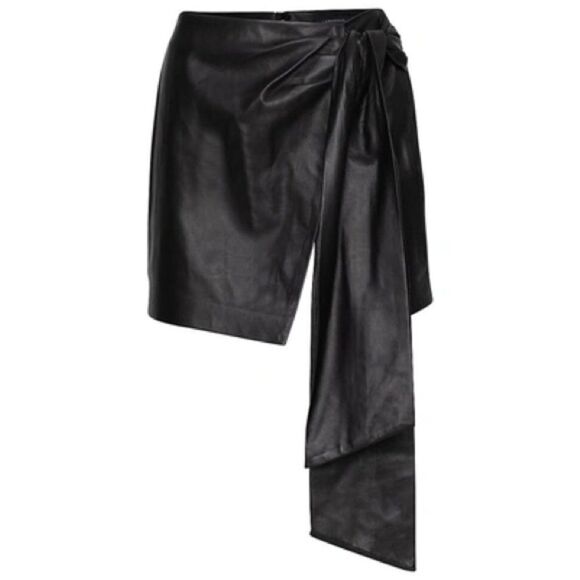 Lamarque Iva Leather Draped Skirt - Black - Picture 5 of 6